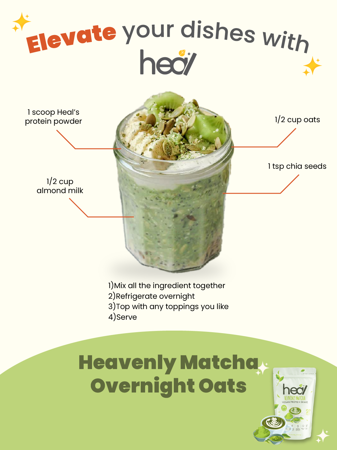 Heal Heavenly Matcha Vegan Protein Shake, (495g - 15 Servings) Value Pack