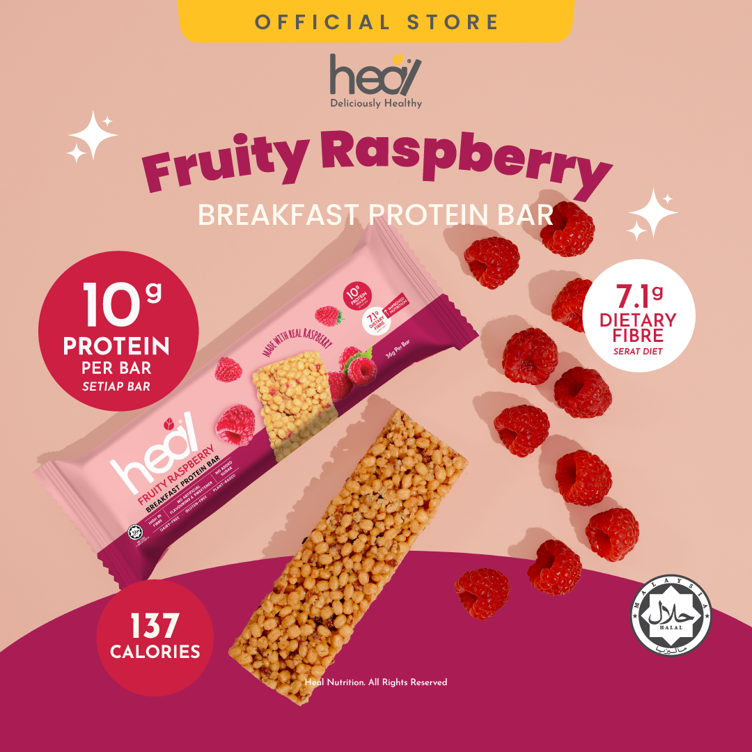 Heal Fruity Raspberry Breakfast Protein Bar (36g)