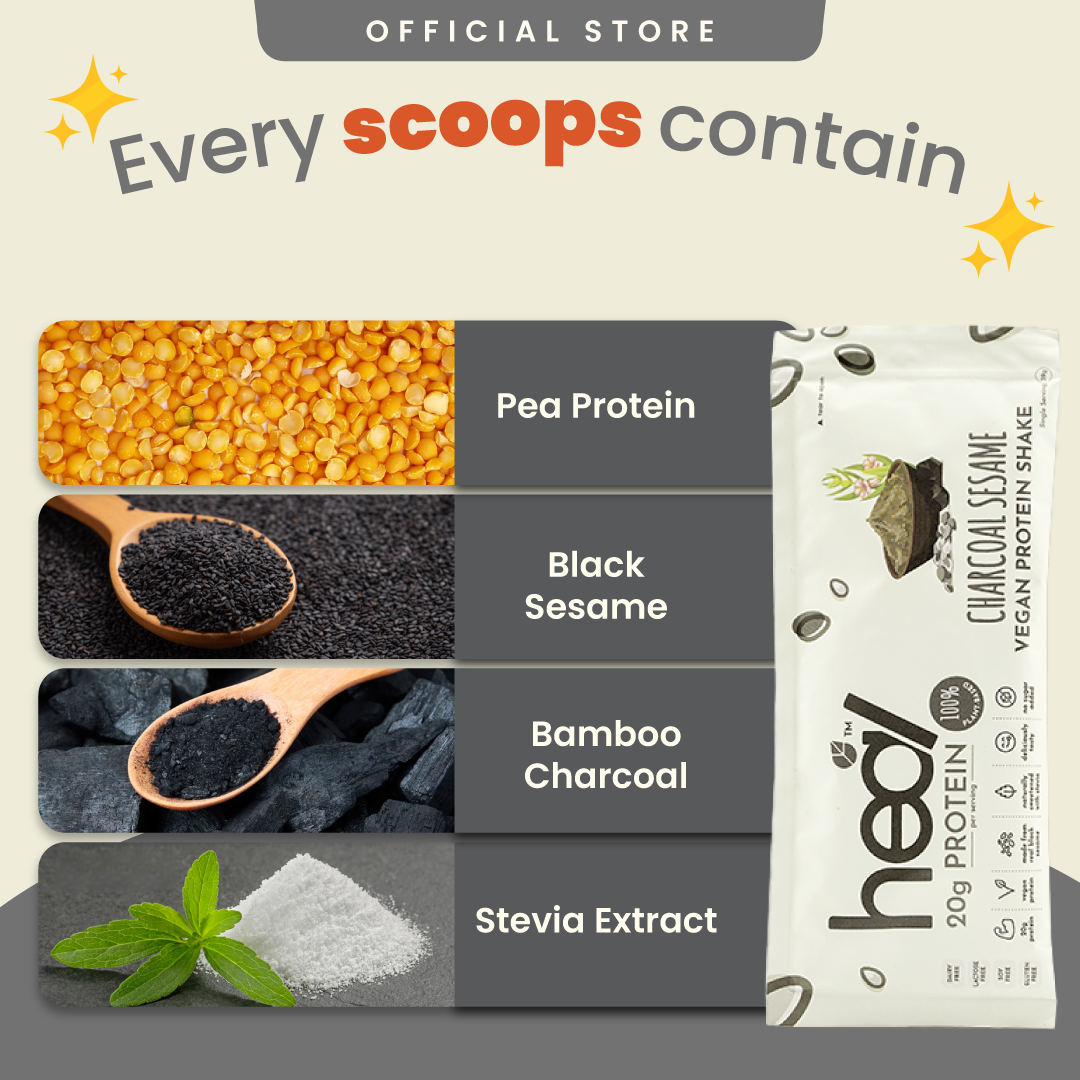 Heal Charcoal Sesame Vegan Protein Shake, 16 Sachets (39g)